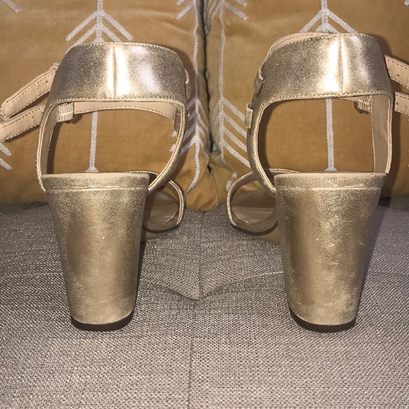 Double Strap Gold Peeptoe Heels - Picture 4 of 4
